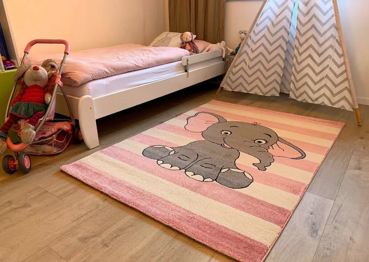 Dětský koberec Kiddo 1087 pink se slonem (N.O.V.Ý)
