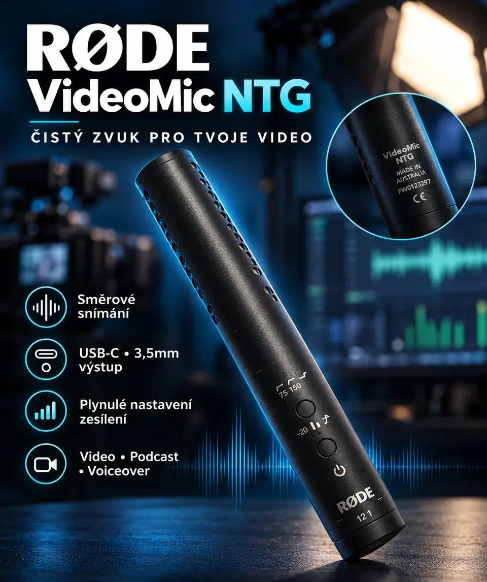 RØDE VideoMic NTG – směrový mikrofon pro video i podcasty