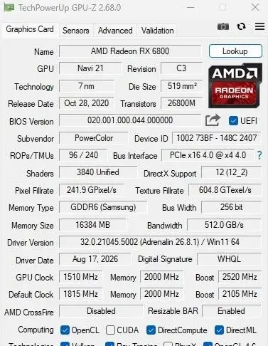 POWERCOLOR FIGHTER RX6800 16GB