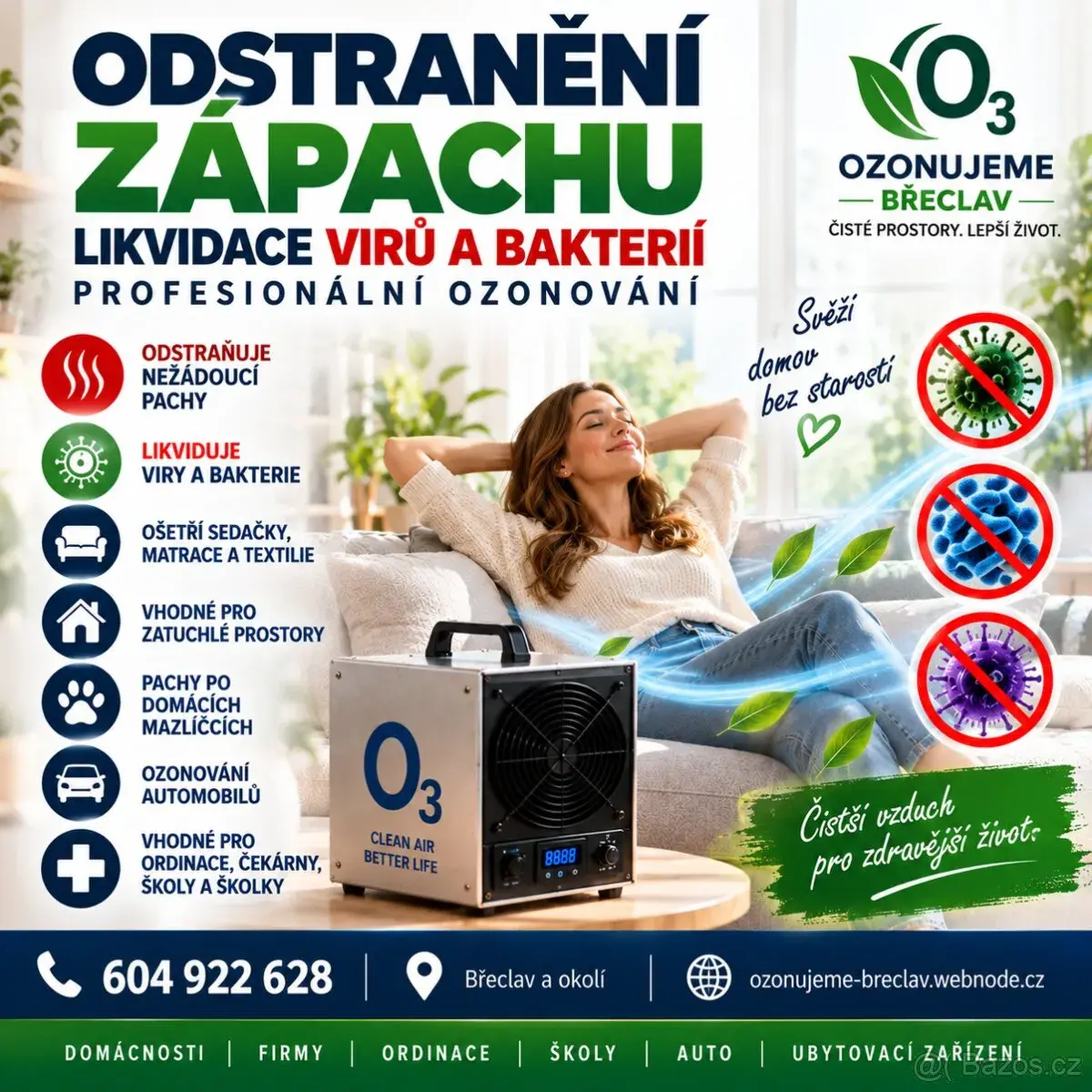 LIKVIDACE ZÁPACHU PO MIKROORGANISMECH OZONEM – BŘECLAV A OKO