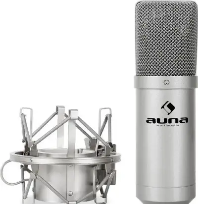 Stříbrný mikrofon Auna MIC-900b k počítači + rameno