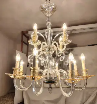 Starožitný 12 ramenný muránský lustr Murano cca 1925-30