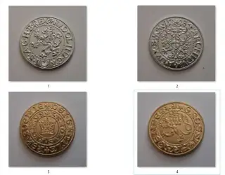 2 kopie mince Bílý Groš Rudolf II. + Pražský groš Karel IV.