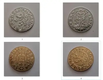 2 kopie mince Bílý Groš Rudolf II. + Pražský groš Karel IV.