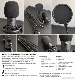 FIFINE T669 USB mikrofon + rameno + pop filtr