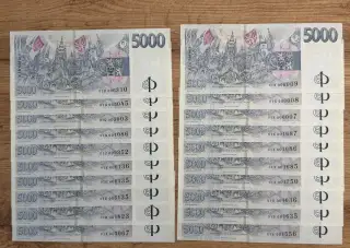 Bankovka 5000 Kč s přítiskem ČNB 2026, různé série, UNC