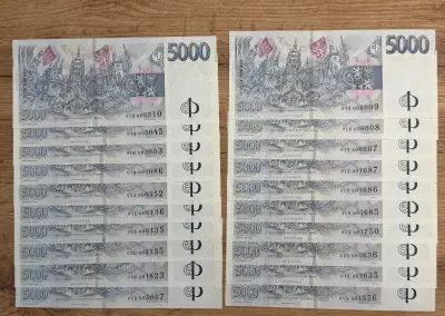 Bankovka 5000 Kč s přítiskem ČNB 2026, různé série, UNC