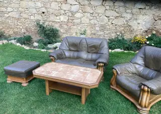 Rustikální kožená sedací souprava + stůl