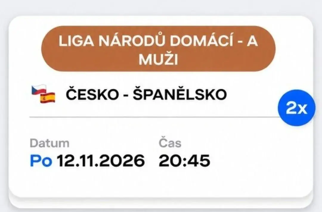 Česko vs Španělsko - 2 vstupenky na sezení