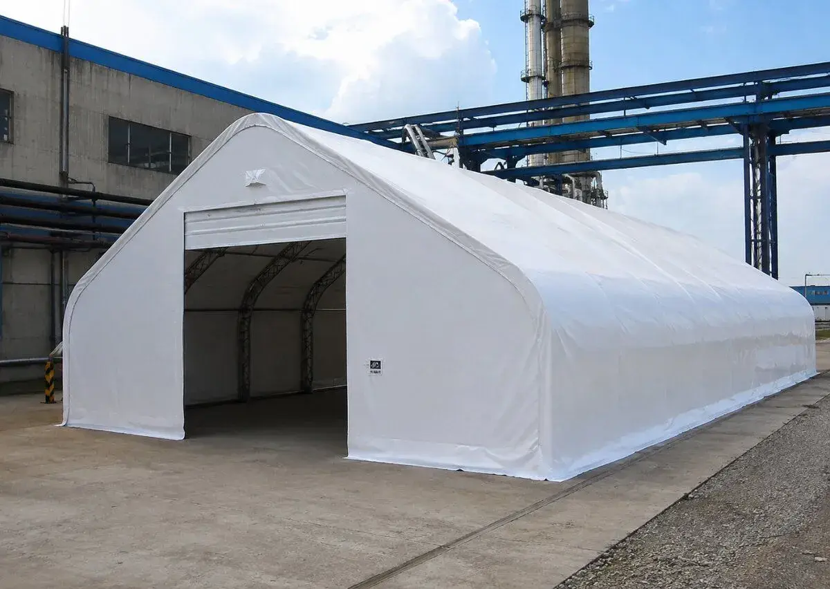 Plachtová hala 10 × 21,35 × 6,1 m – sedlová, PVC 900 g/m²