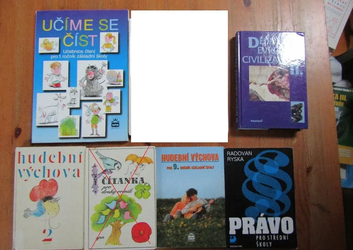 Staré učebnice - atlasy, matematika, čtení aj.