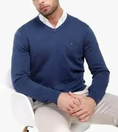 TOMMY HILFIGER V NECK KRÁSNÝ SILNÝ PÁNSKÝ SVETR m