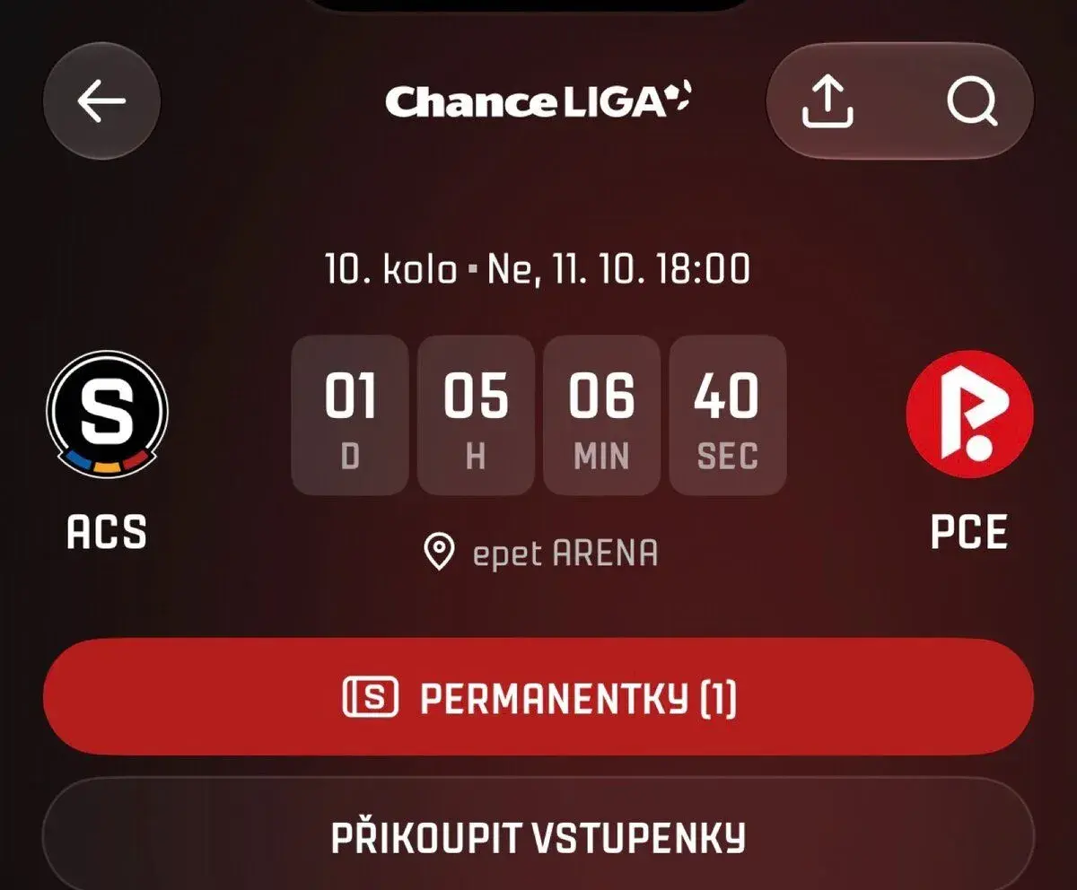 Vstupenka Sparta - Pardubice