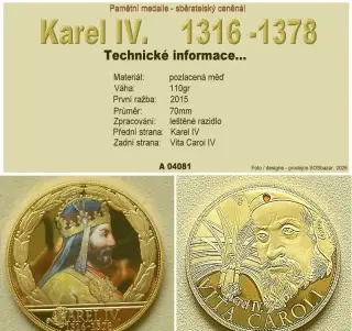 Medaile “Karel IV, 1316 - 1378” – NOVÁ.
