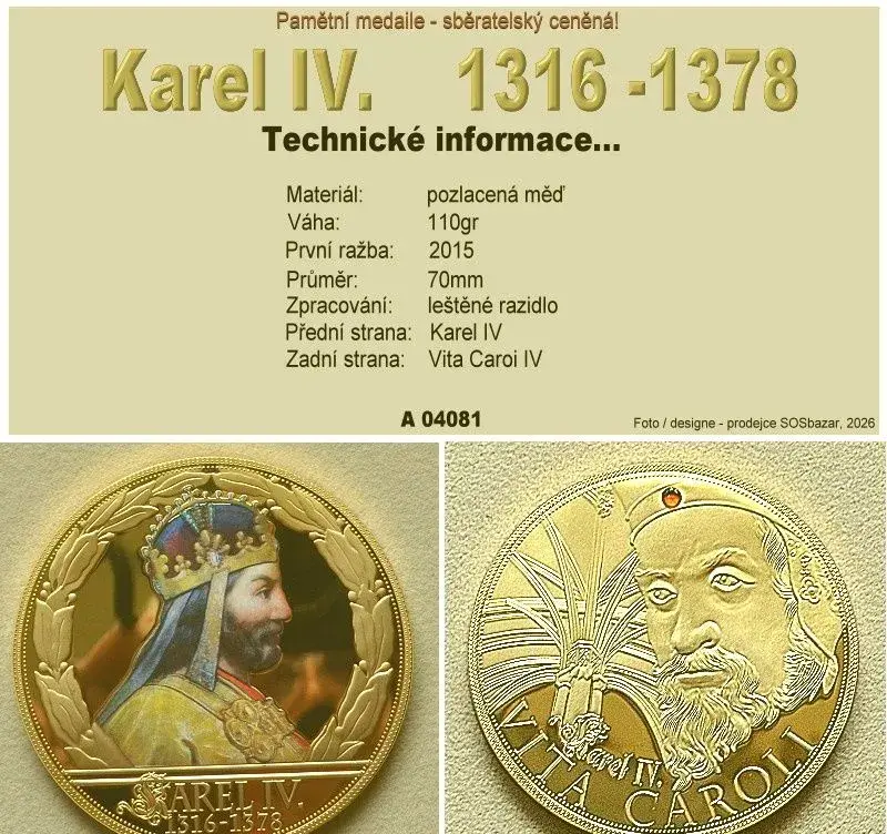 Medaile “Karel IV, 1316 - 1378” – NOVÁ.