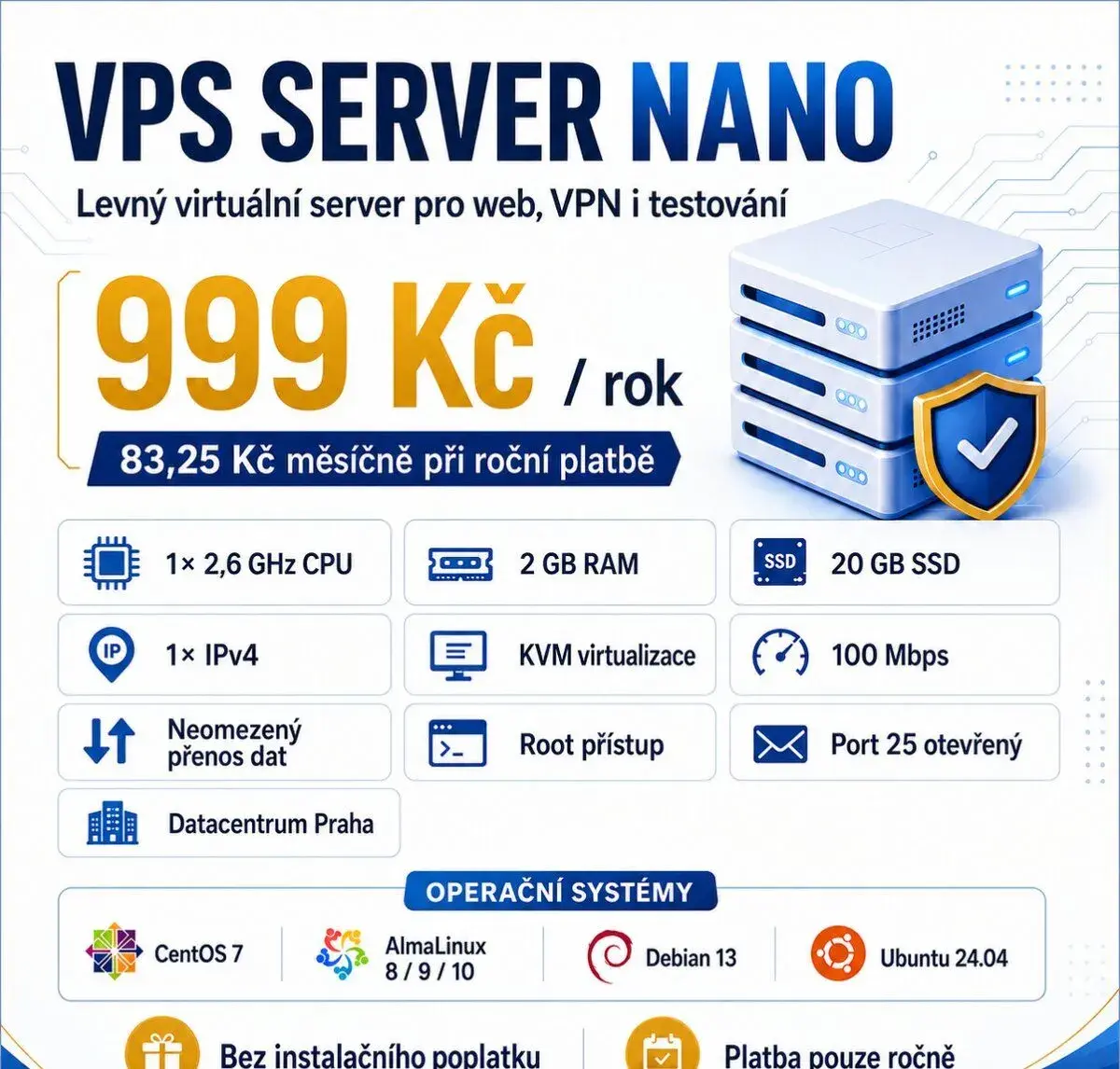 Vlastní VPS server za 999 Kč na celý rok