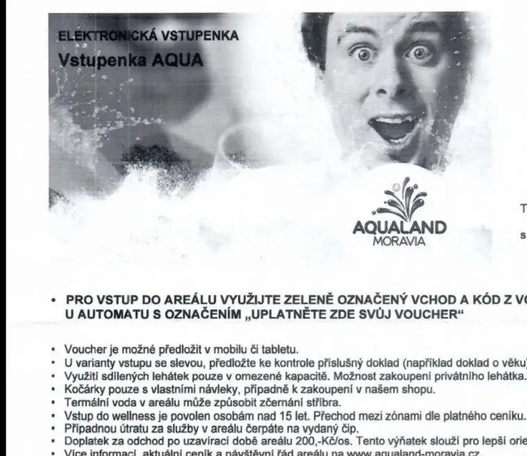Vstupenka do Aqualand Moravia