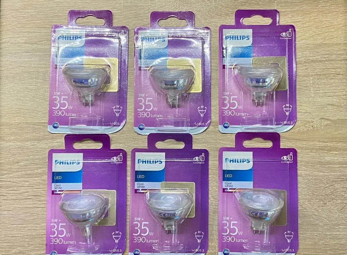 Žárovka LED "Philips" bodová, 5W, GU5.3 - 6 kusů