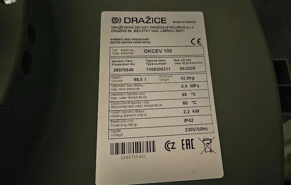 Ohřívač vody el. vodorovný OKCEV 100