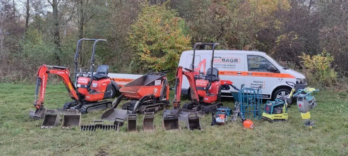 Půjčovna - pronájem strojů - práce minibagrem s obsluhou