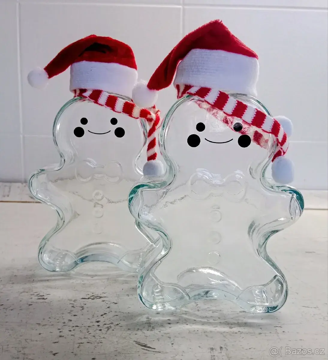🎄⛄ Vánoční skleněné dózy SNĚHULÁCI 2 ks – nové, 400 ml 🎄⛄