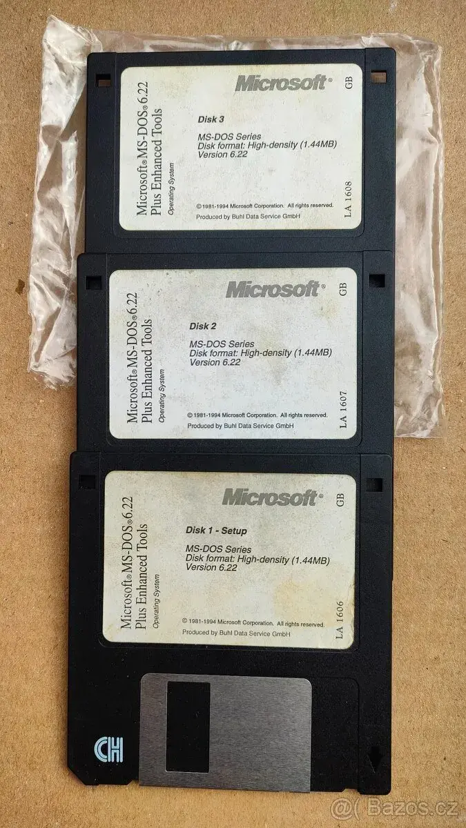 Originální diskety Microsoft MS-DOS 6.22 (3 ks) – Retro