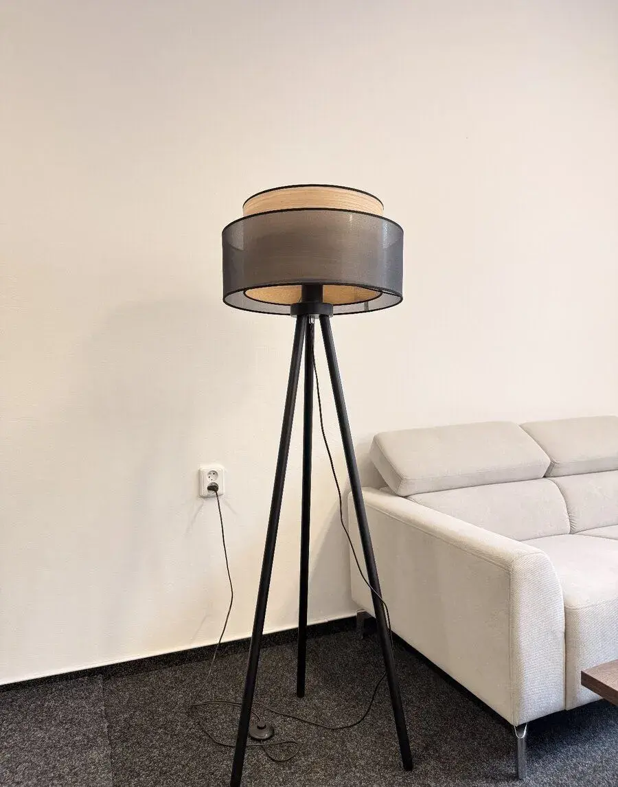 Stojací lampa Duolla WOOD BOHO, černá a béžová