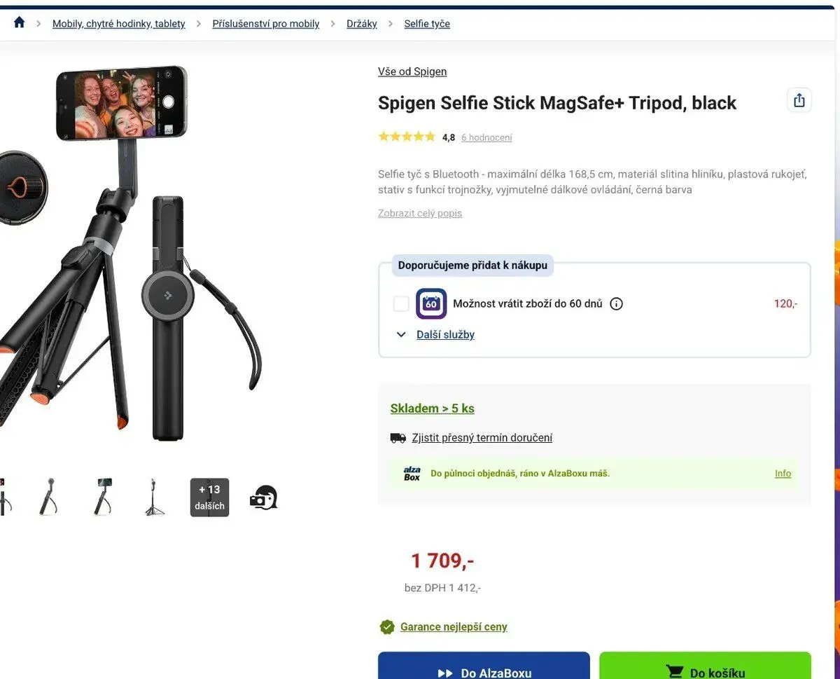 Dlouhá selfie tyč Spigen MagSafe+ Tripod – až 168,5 cm