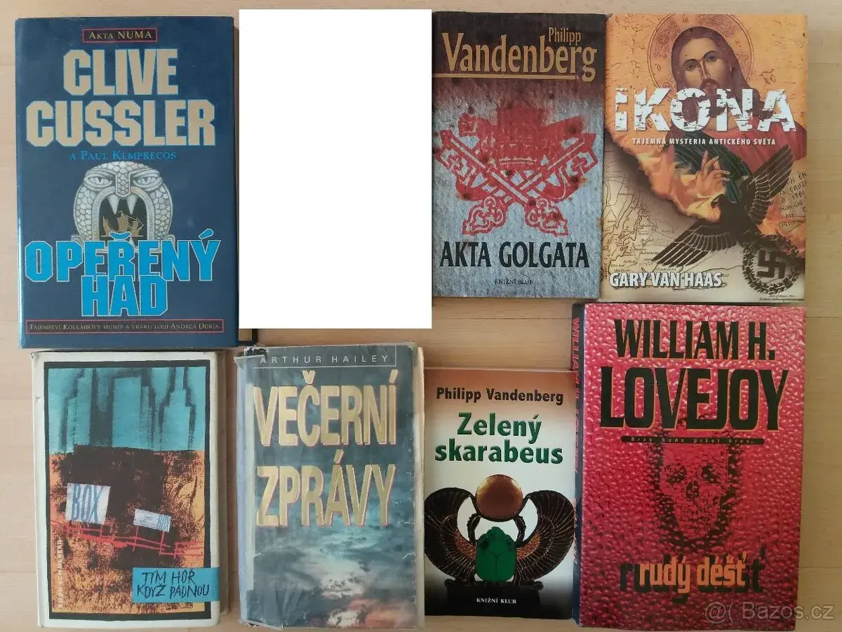 Knihy 7x např. Vandenberg, Cussler,.