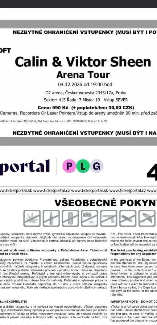 Calin a Viktor Sheen 1x vstupenka na sezeni