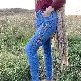 Džíny Mozzaar velikost XL (46) elastické , vyšívané