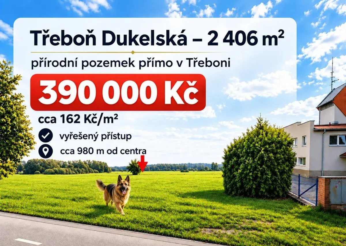 Pozemek Třeboň 2 406 m² – 390 000 Kč