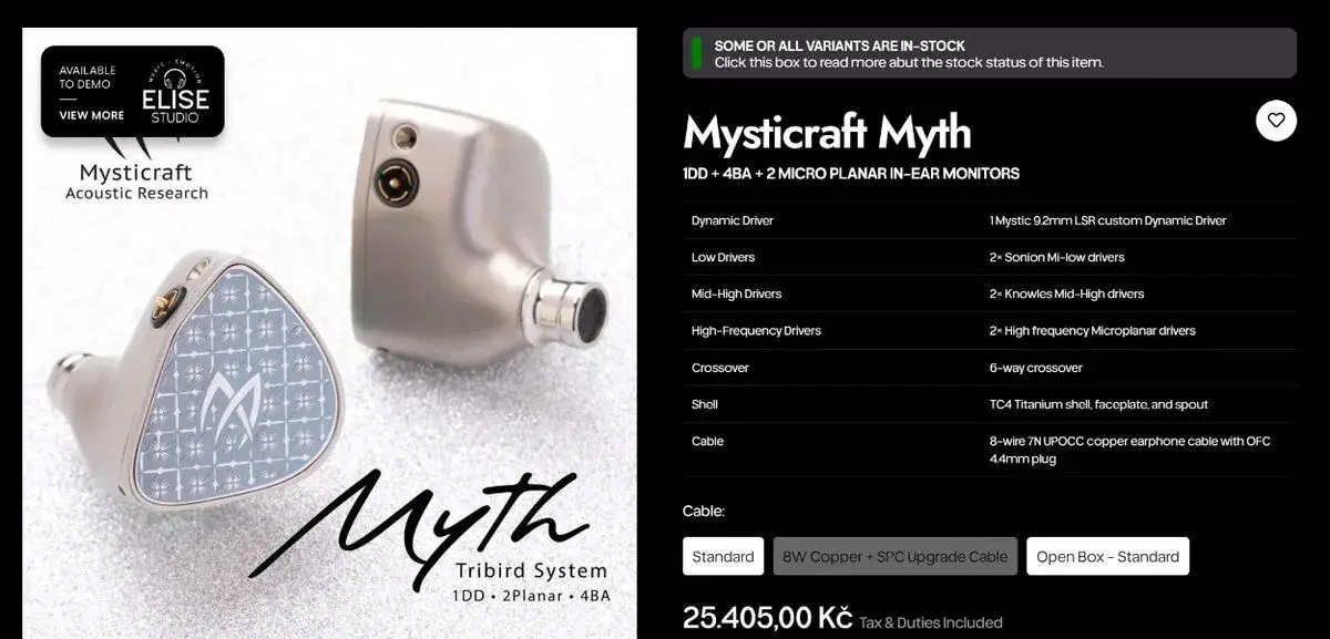 Mysticraft Myth – IEM sluchátka, nepoužitá
