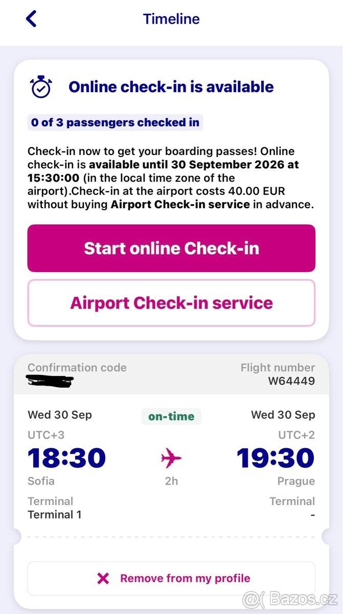 WIZZ AIR – SOFIA → PRAHA | 3 LETENKY 30.9