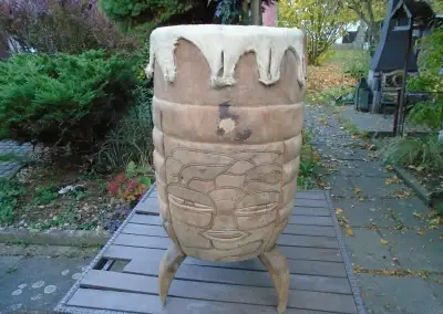 Velký africký dřevěný Etno buben bubínek Zulu Swazi 68x34 cm