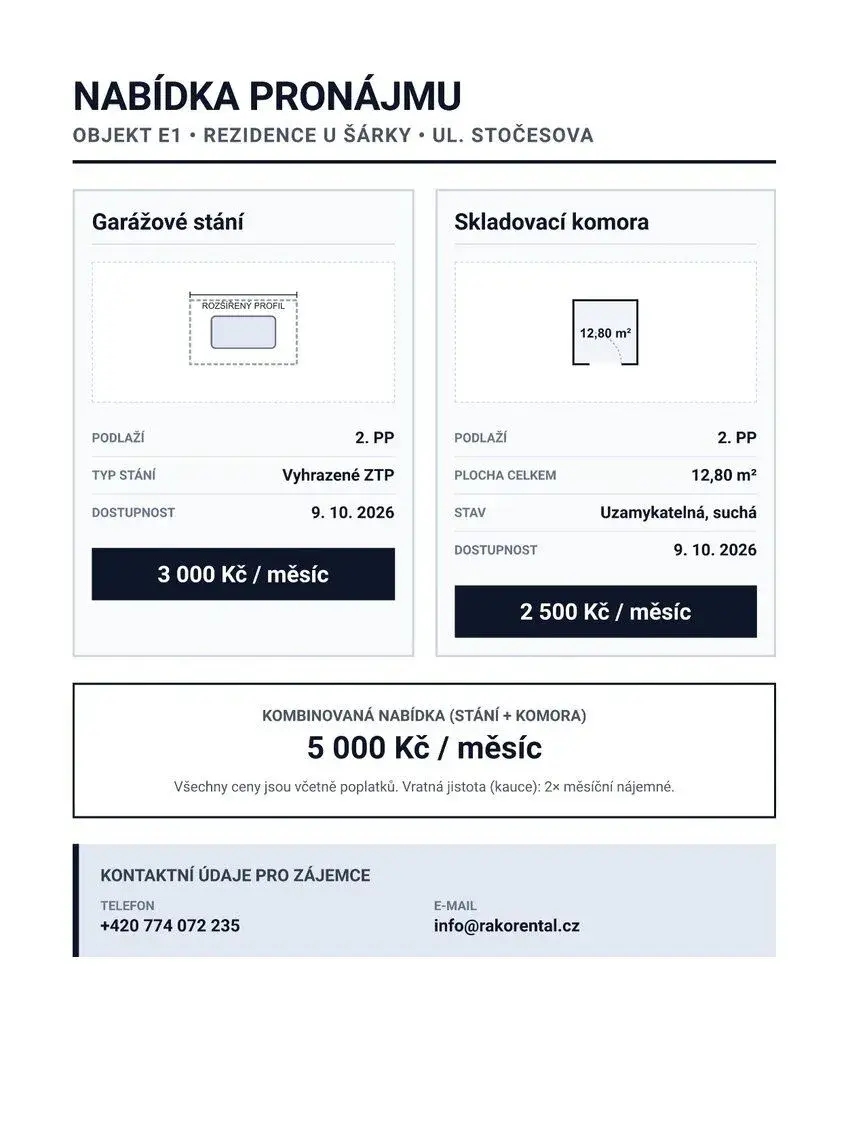 Rozšířené garážové stání a skladová komora (12,8 m²), P-6 Re