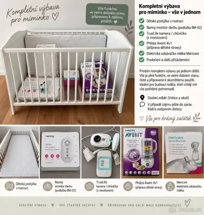 Výbava pro miminko – postýlka, monitor, chůvička + další
