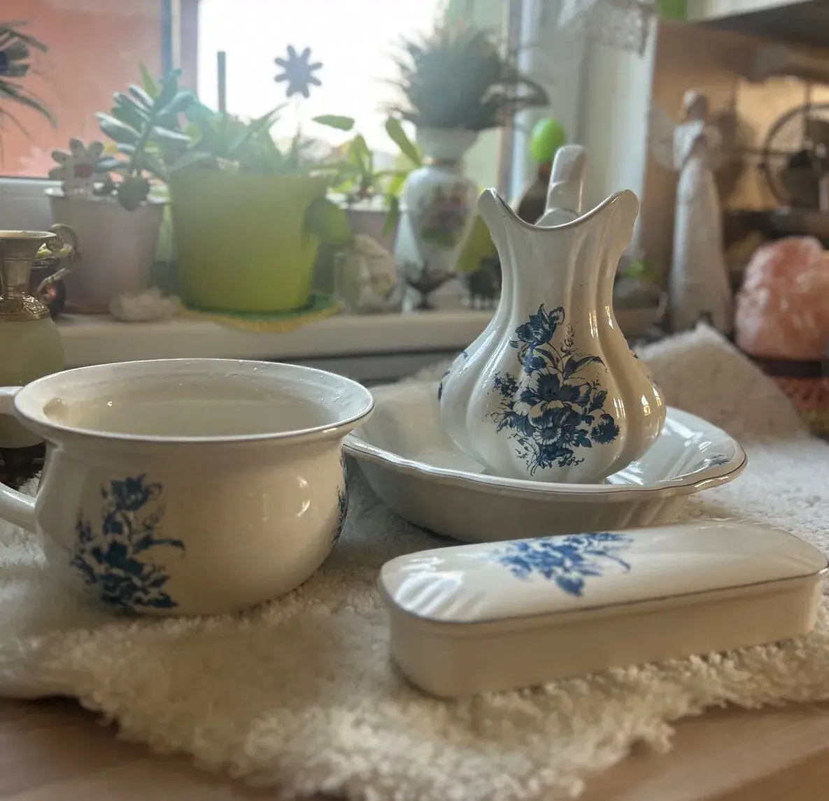 Mycí souprava modra kvítka Anglicky porcelán