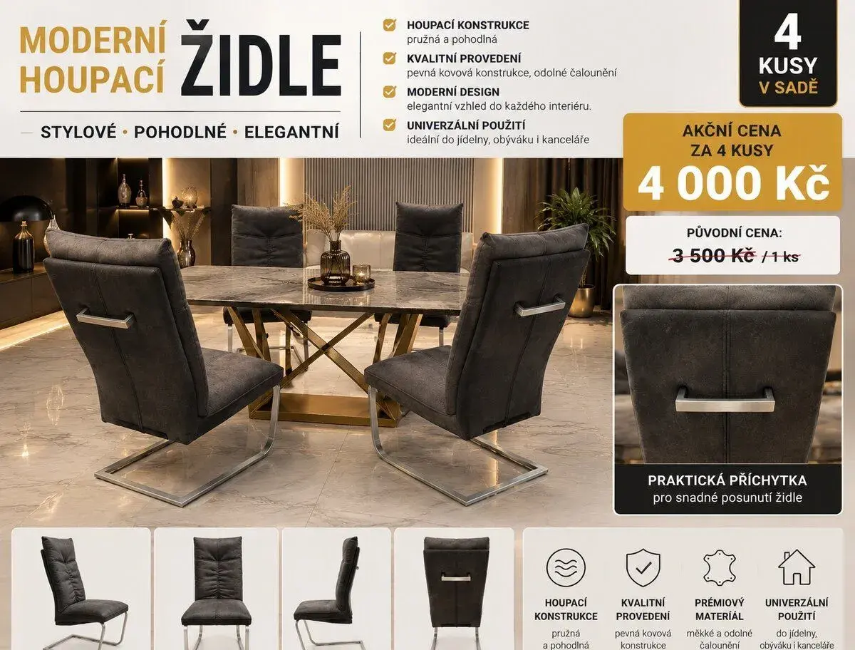 4× moderní houpací židle – pohodlné, elegantní – sada