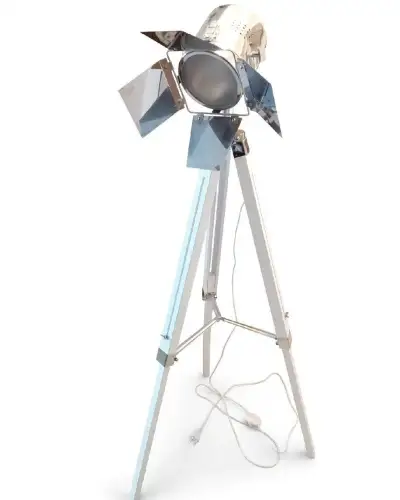 Designová stojací lampa FILMOVÉ SVĚTLO na tripodu bílá