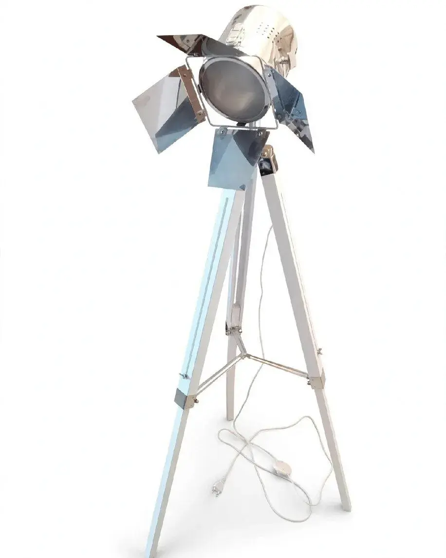 Designová stojací lampa FILMOVÉ SVĚTLO na tripodu bílá