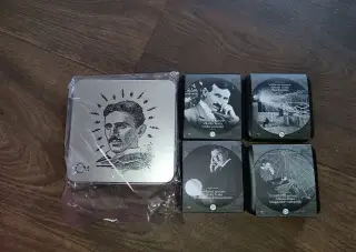 sada set stříbrné mince Nikola Tesla 1oz