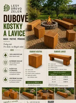 Dubové lavice, sedáky, hranoly , kostky,trámy
