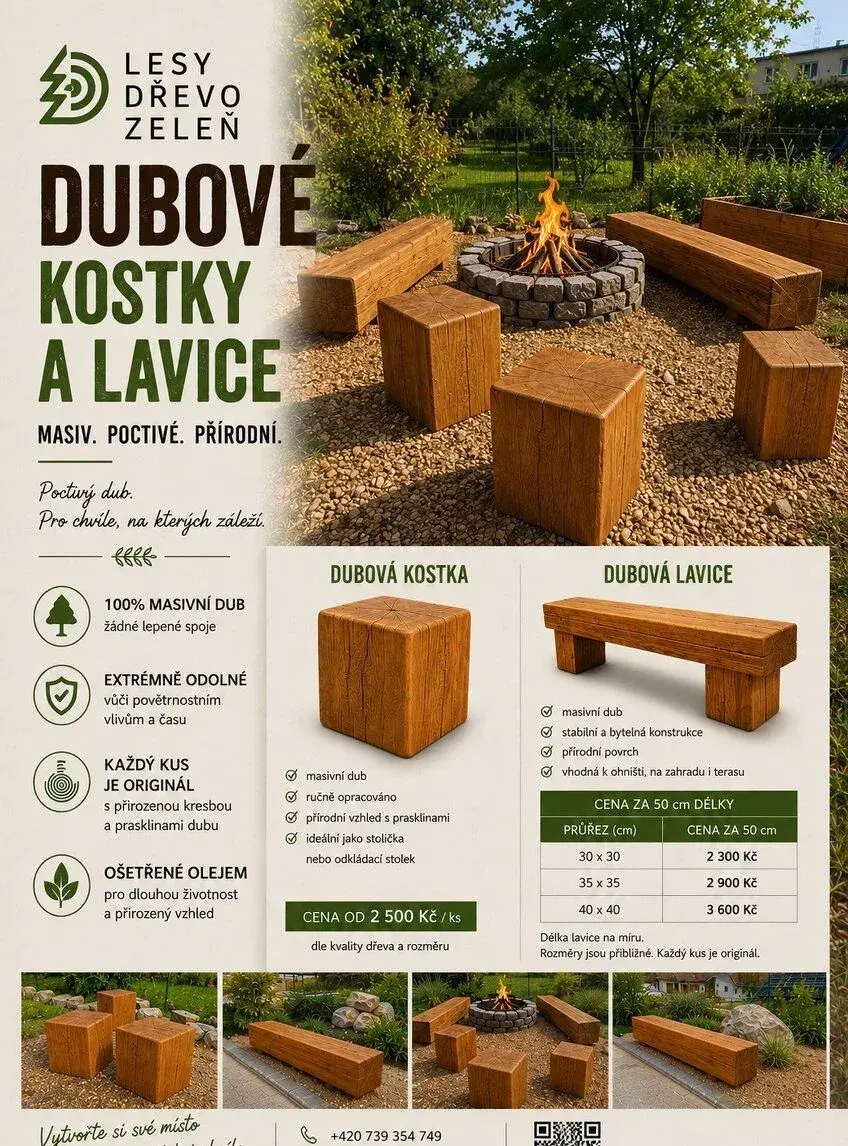 Dubové lavice, sedáky, hranoly , kostky,trámy