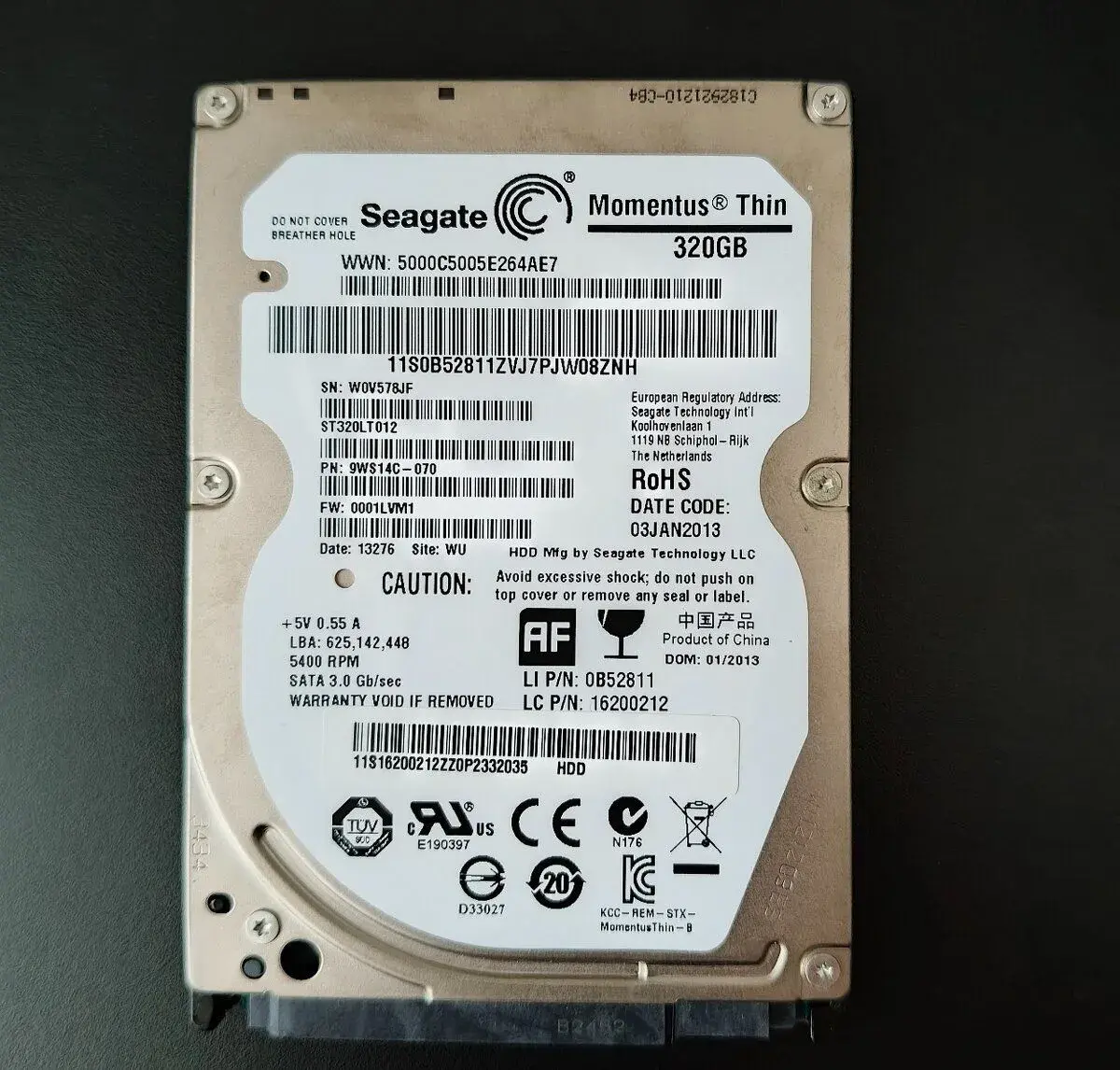 Seagate Momentus Thin 320 GB, 2.5", SATA 3GB/sec, ST320LT01