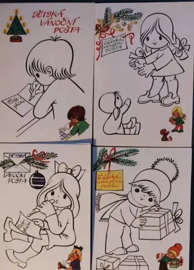Vybarvovací pohlednice DĚTSKÁ VÁNOČNÍ POŠTA