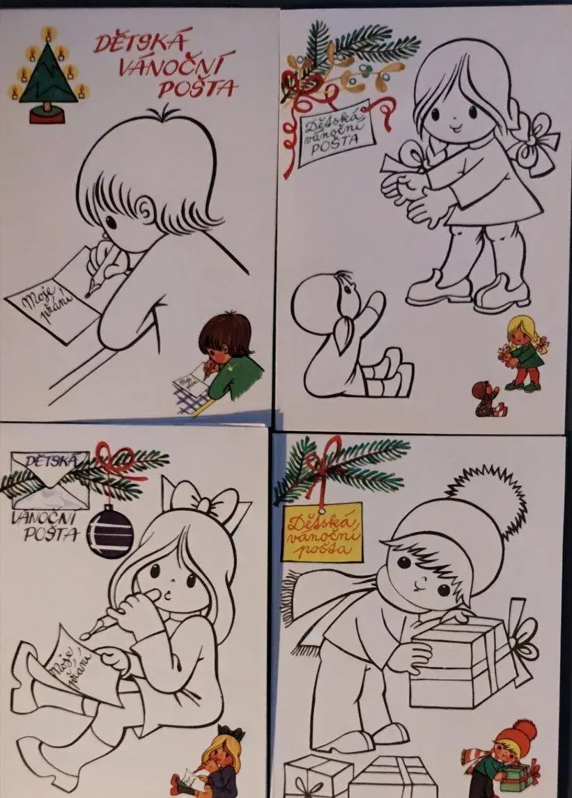 Vybarvovací pohlednice DĚTSKÁ VÁNOČNÍ POŠTA