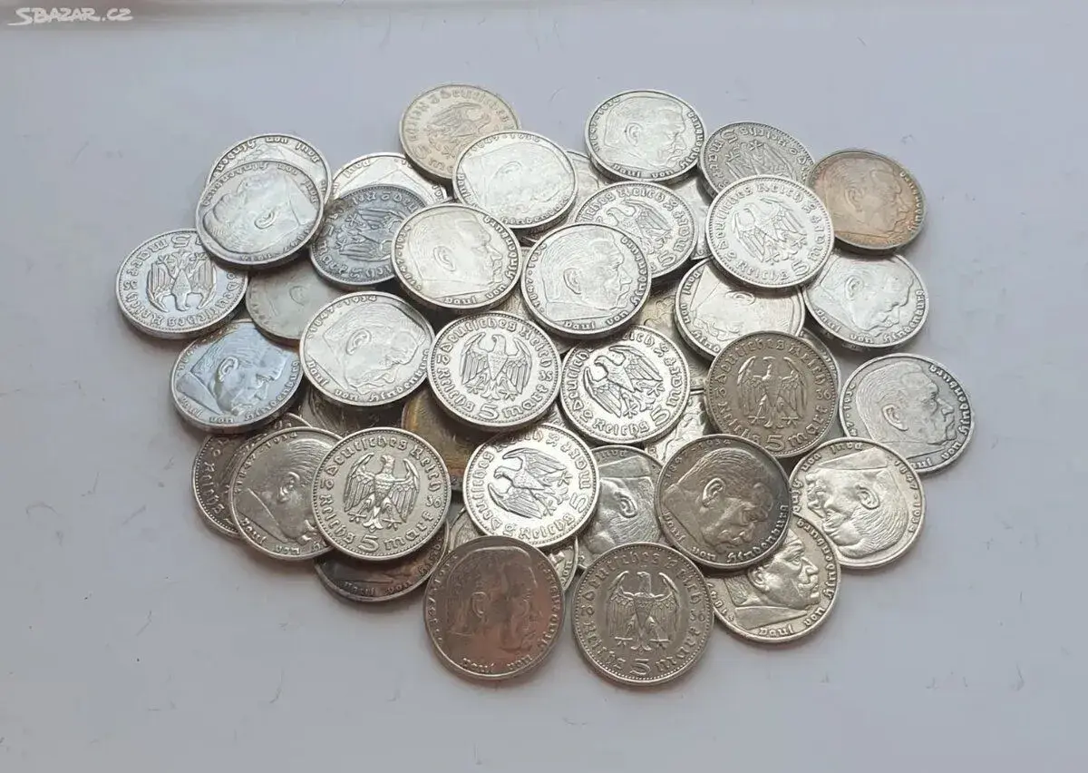 Stříbrné 5 Reichsmark 3 Říše Paul von Hindenburg