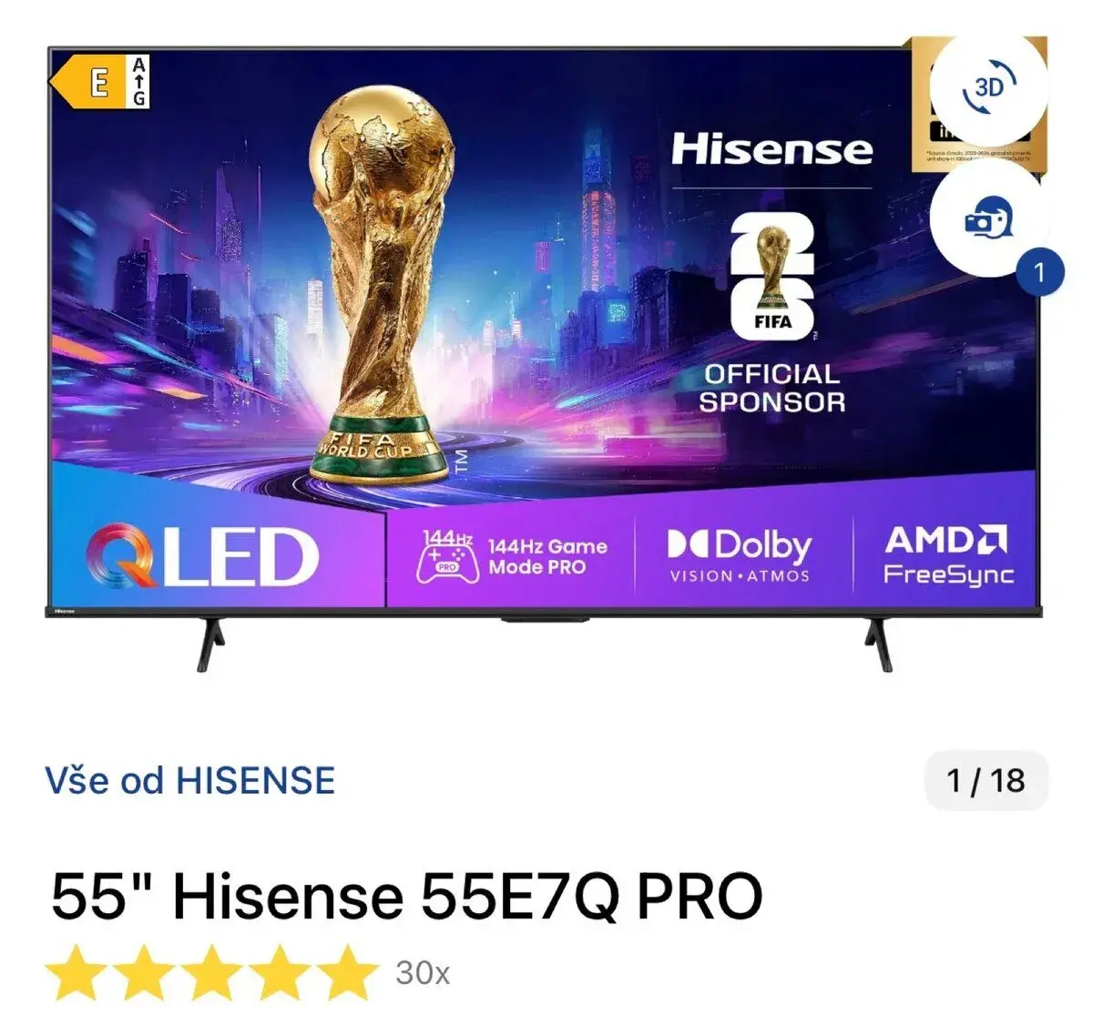 4K TV 55" Hisense 55E7Q PRO (V ZÁRUCE)