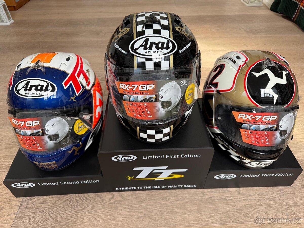 Arai RX-7 GP Isle of Man TT 2010–2012 – komplet 3 limitky